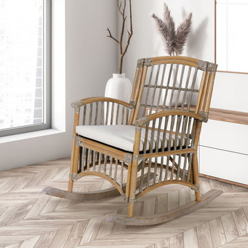 Swayze Bohemian Farmhouse Woven Rattan/Wood Rocking Chair - JONATHAN Y